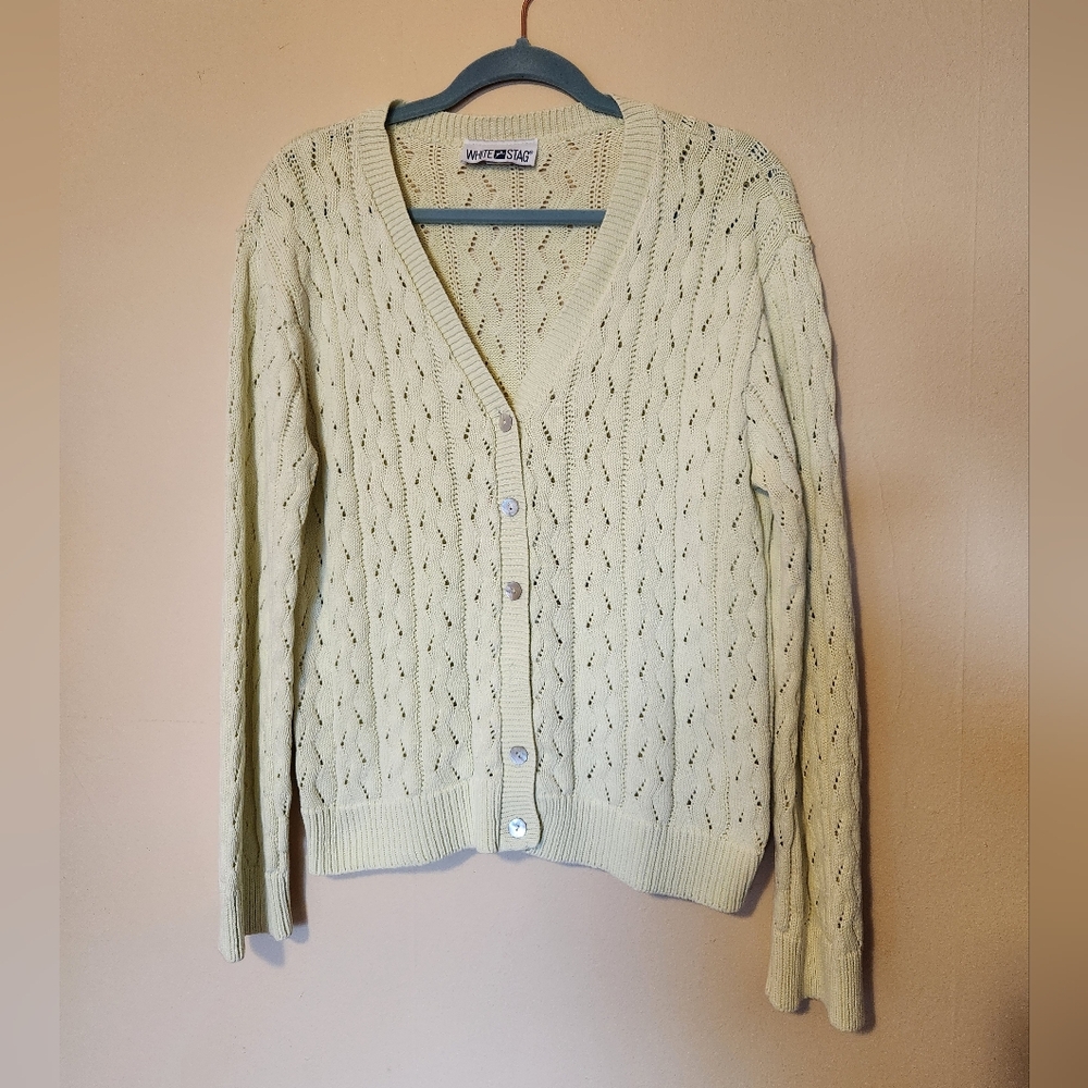 White Stag Pale Green Openwork Button Cardigan